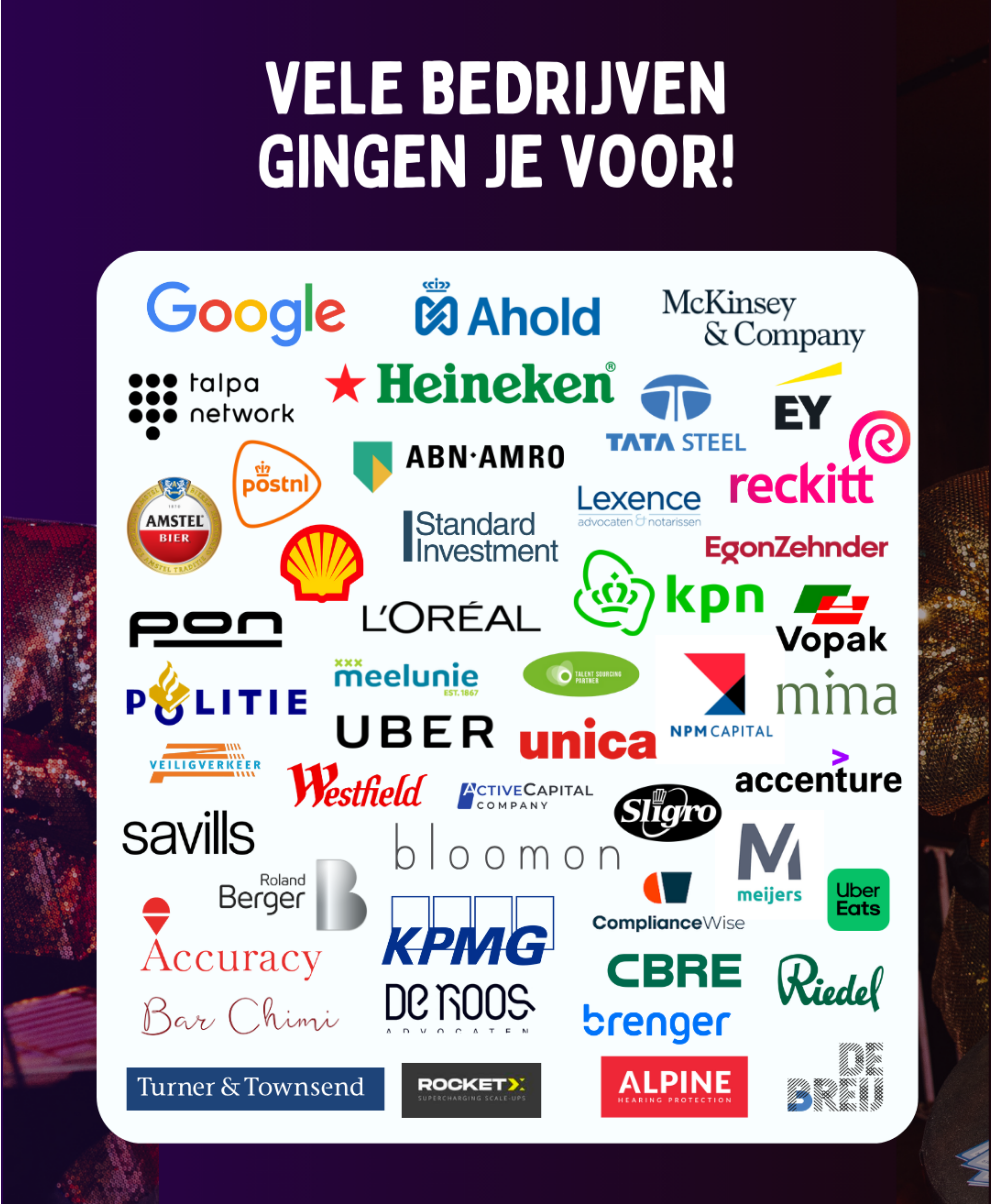 Klanten van Pubquiz Entertainment: Google, Heineken, Shell, McKinsey, ABN AMRO, KPMG en meer